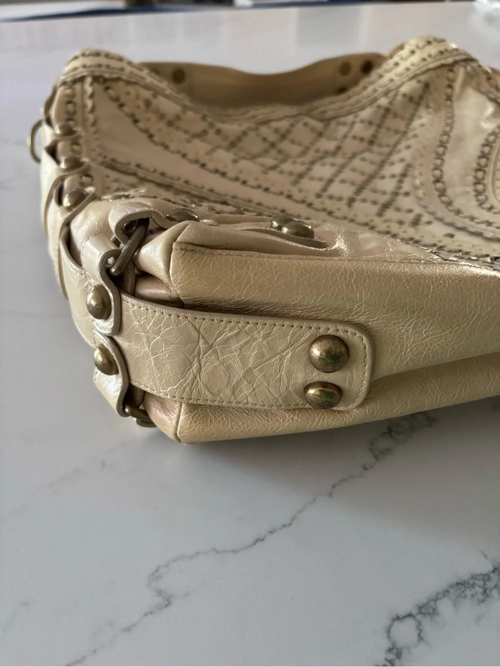 Vintage Isabella Fiore Beige Studded Leather Hobo Bag CT